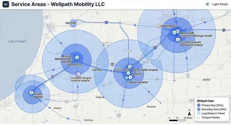 Coverage map of Southwest Michigan around Kalamazoo, Battle Creek and Grand Rapids